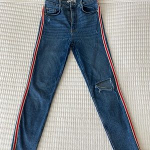 Red stripe detail skinny jeans
